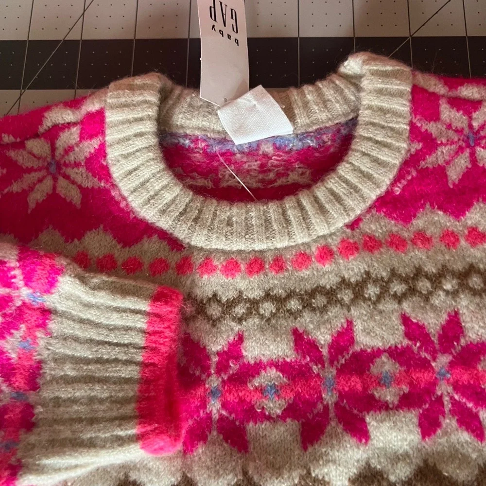 Girls Baby Gap Fair Isle Sweater 18 - 24 months Cream‎ Pink NWT